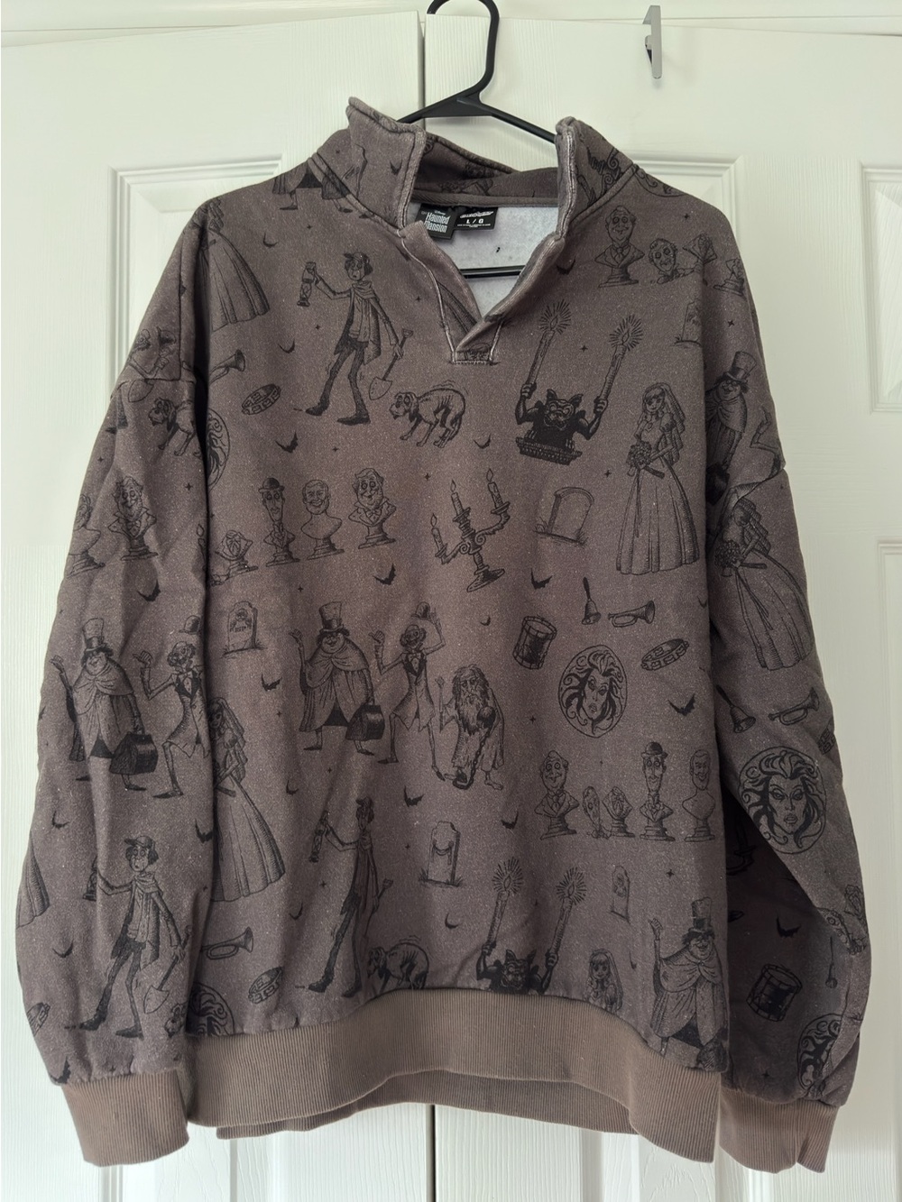 Disney Cakeworthy Haunted Mansion All-Over Sketch Quarter-Zip Pullover - gray